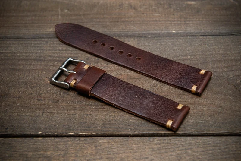 Badalassi Tobacco Wax leather watch strap. Hand-made to order in Finland. 10-26 mm