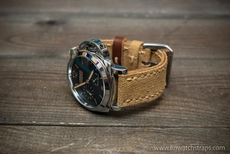 Vintage washed canvas watch strap, handmade to order, full customisation options.