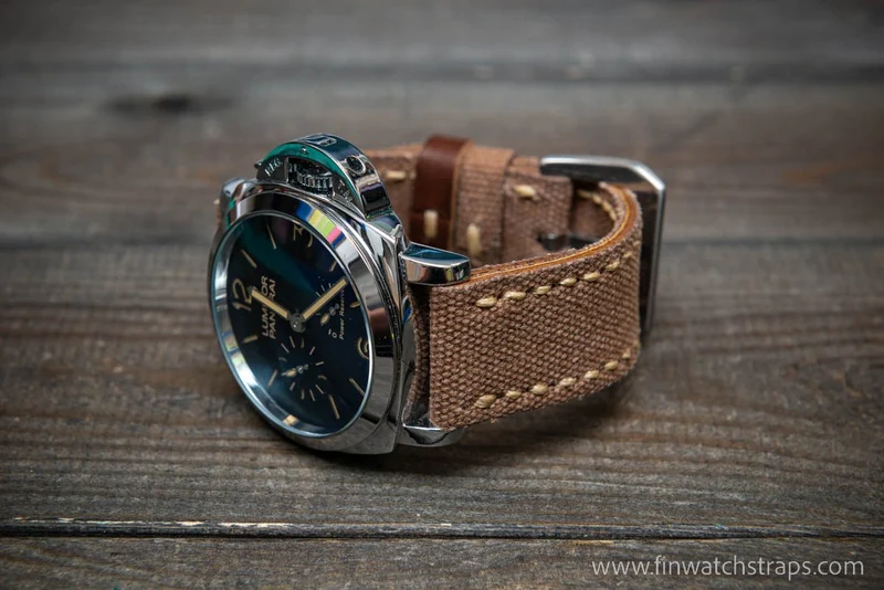 Vintage washed canvas watch strap, handmade to order, full customisation options.