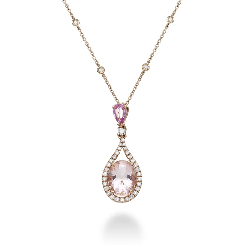 World Diamond Group collana morganite ovale 10x8 e goccia 6x4 +diam PCLC149DMO810-23076110154