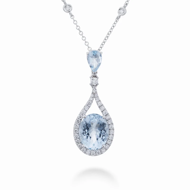 World Diamond Group collana acquamarina ovale 10x8 e goccia 6x4 +diam PCLC149DAQ810-22315110033