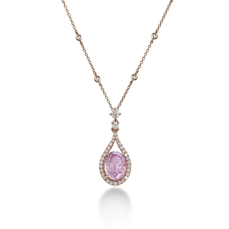 World Diamond Group collana pendente goccia kunzite ovale 9x7 e diam PCLC138DKZ79-22243110055