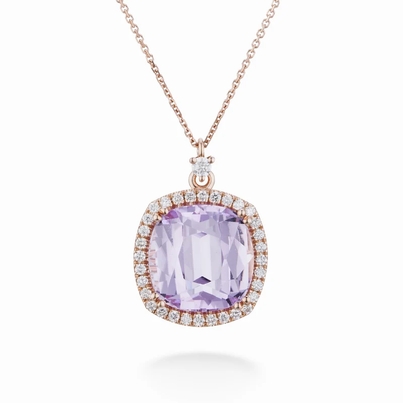 World Diamond Group collana kunzite cushion 11x11 e contorno diamanti PCLC077DIKZ11-23160110044