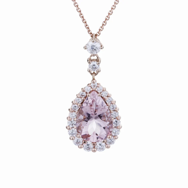 World Diamond Group girocollo morganite goccia 10x7 e contorno diam PCLC073DIMO1-23166110371