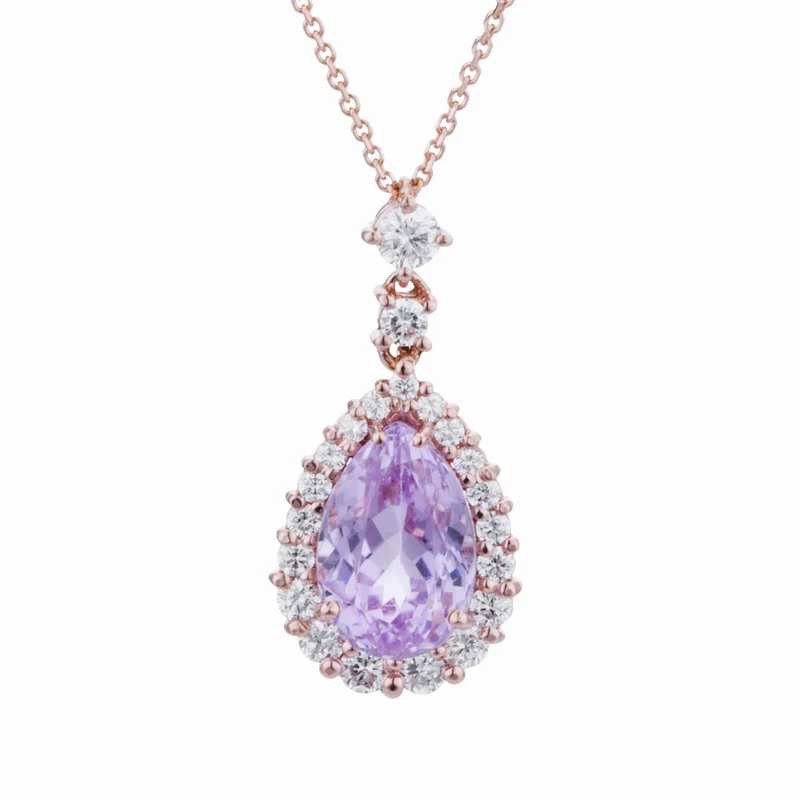 World Diamond Group girocollo kunzite goccia 10x7 e contorno diamanti PCLC073DIKZ1-22152110031