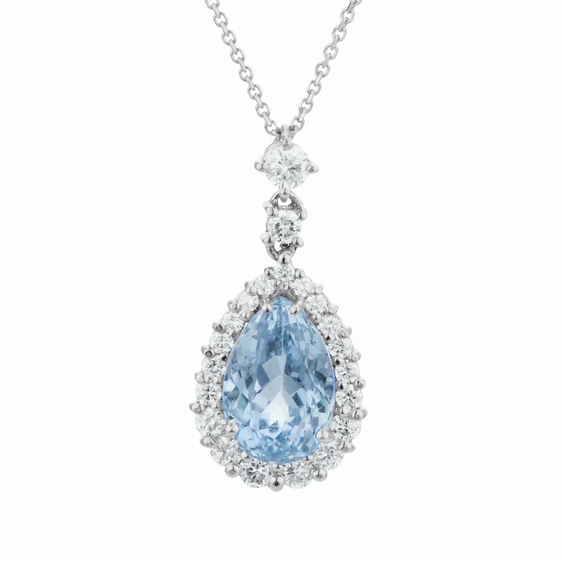 World Diamond Group girocollo acquamarina goccia 10x7 e contorno diam PCLC073DIAQ1-22174110070