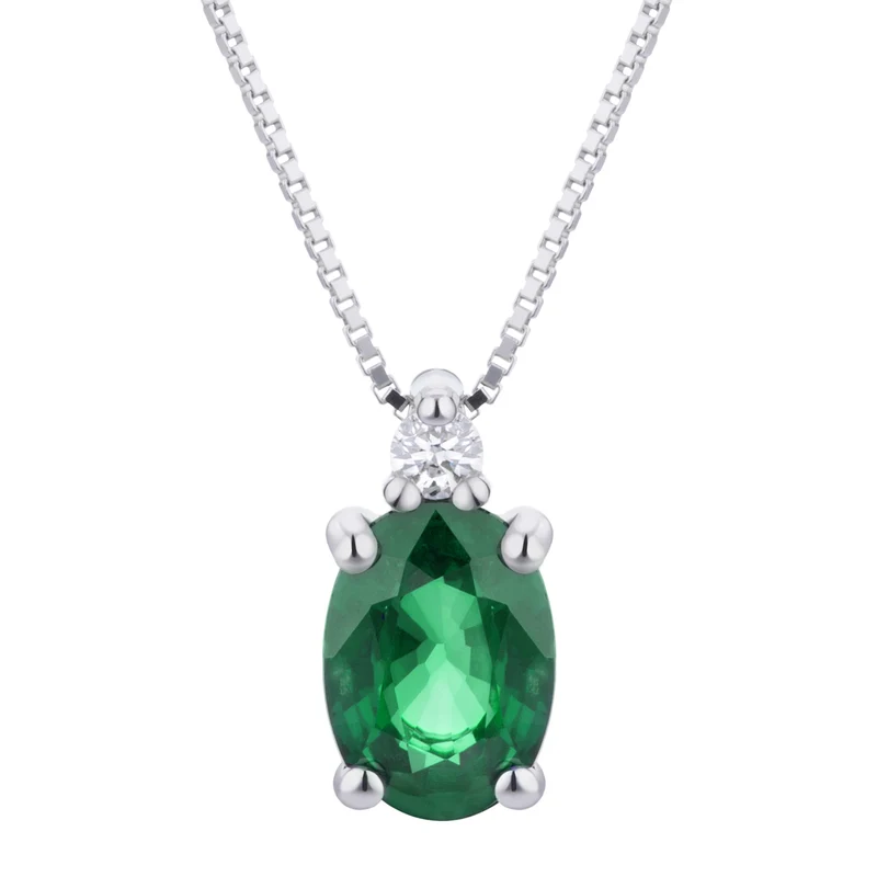 Golay girocollo smeraldo ovale 7x5 e diamanti PCL492DISM2-19126110040