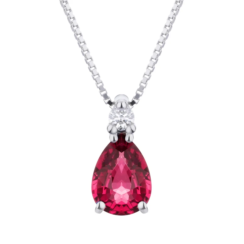 Golay girocollo rubino goccia 6x4 e diamanti PCL491DIRU1-19126110076