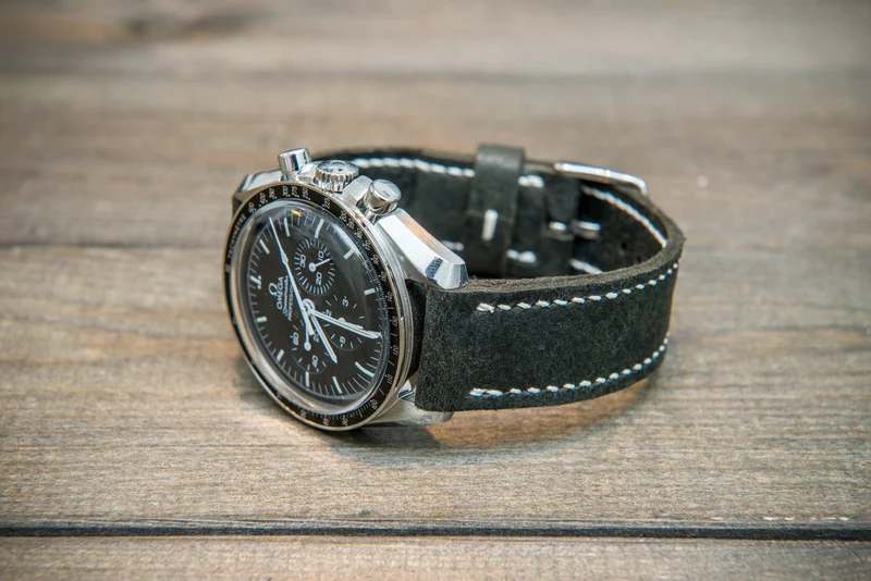 Nordic reindeer leather watch strap from Finland. Dark Forest, hand-stitched, handmade in Finland