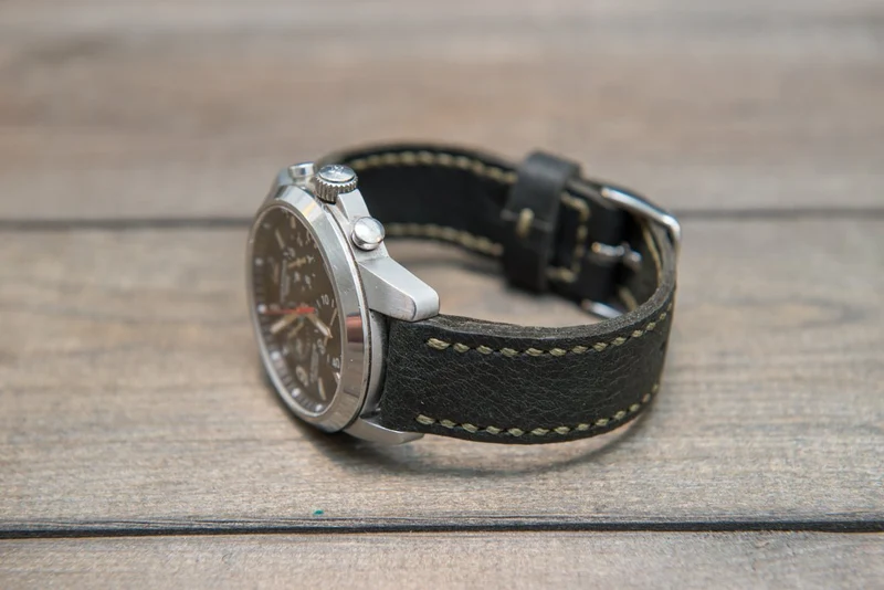 Lapland Reindeer leather watch band, Dark Forest Green, hand-stitched, handmade in Finland