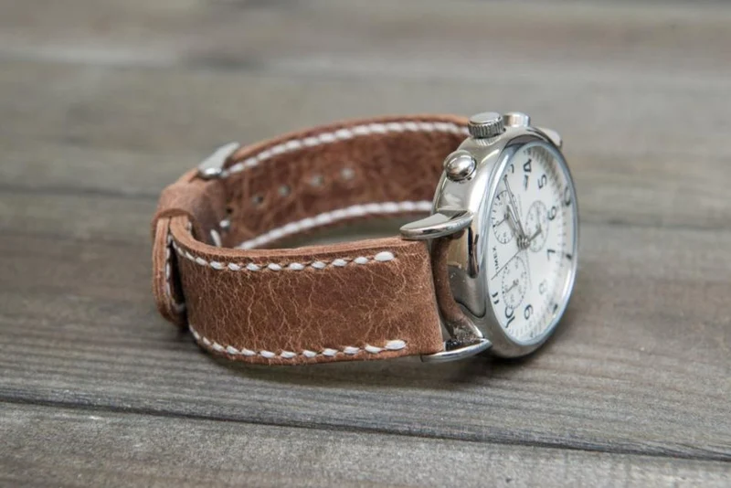 Lapland Nordic deer leather watch band, hand-stitched. Handmade in Finland