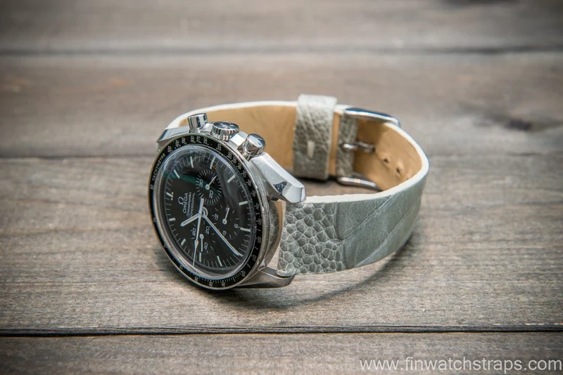 Ostrich legs leather watch strap, Glazed Stone color, handmade in Finland, 10-26 mm