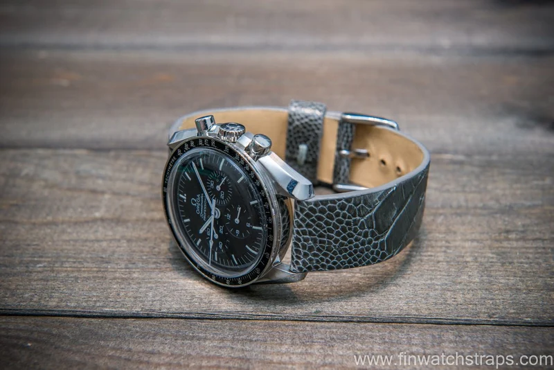 Ostrich legs leather watch strap, Glazed Serpentine color, handmade in Finland, 10-26 mm