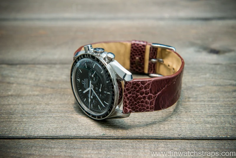 Ostrich legs leather watch strap, Glazed Marron color, handmade in Finland, 10-26 mm