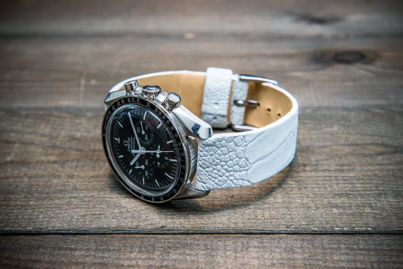 Ostrich legs leather watch straps. Snow white color, handmade to order in Finland, 10-26 mm