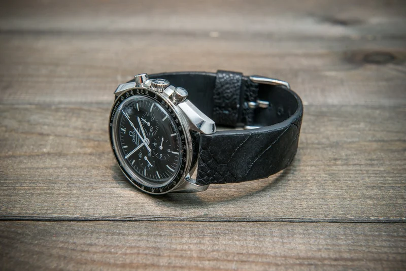 Ostrich legs leather watch straps/ Black matte/ handmade to order in Finland