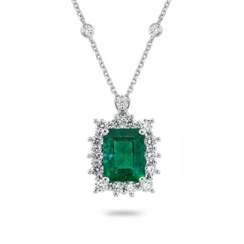 Golay collana smeraldo 8x6 ottagonale contorno diamanti PCL079DSM86-26071110364