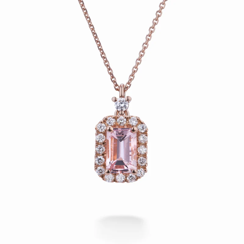 World Diamond Group collana morganite 6x4 ottagonale e cont diamanti PCL072DIMO2-21168110034