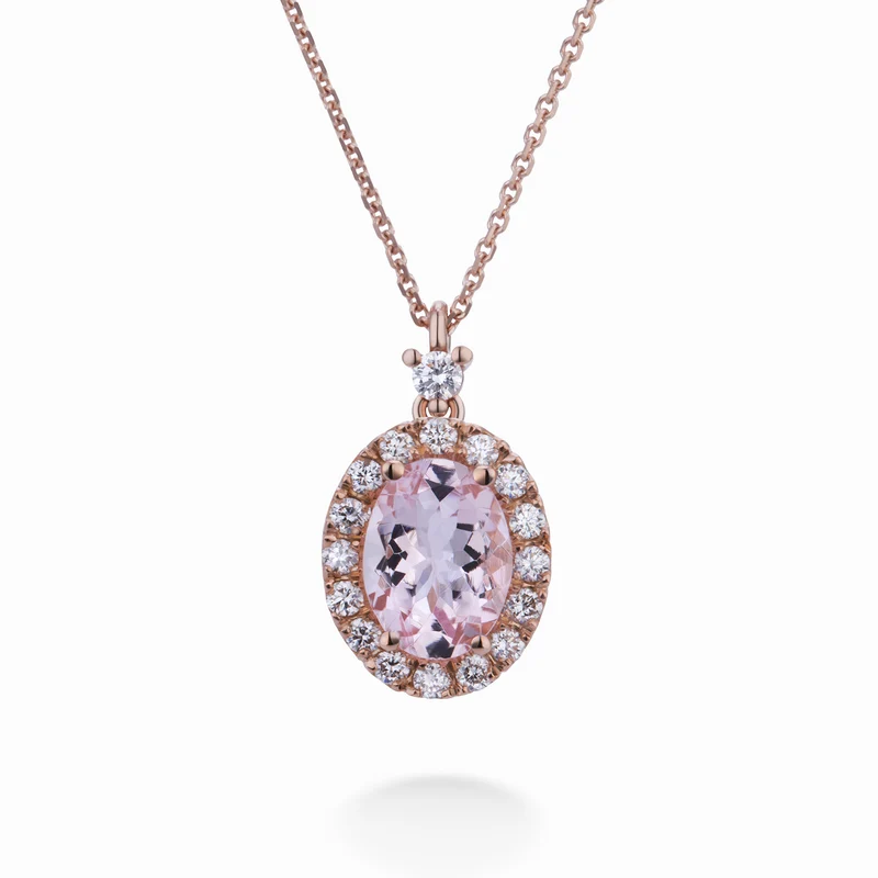 World Diamond Group collana morganite ovale 10x8 e contorno diamanti PCL070DIMO6-22241110002
