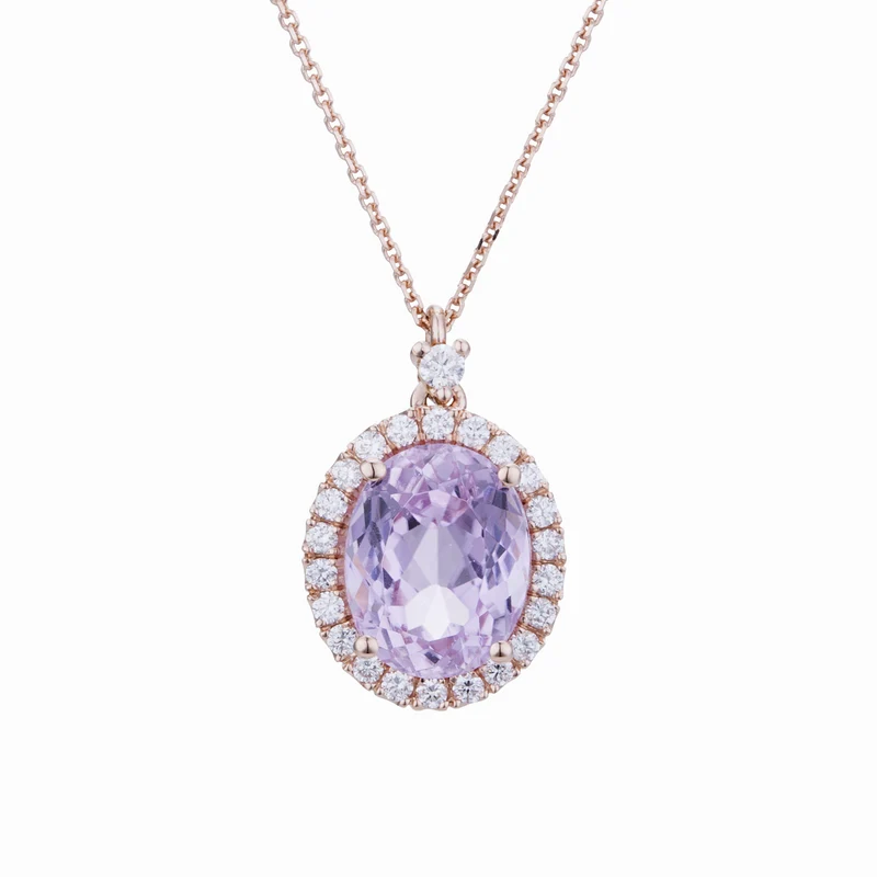 World Diamond Group collana kunzite ovale 8x6 e contorno diamanti PCL070DIKZ4-23166110376