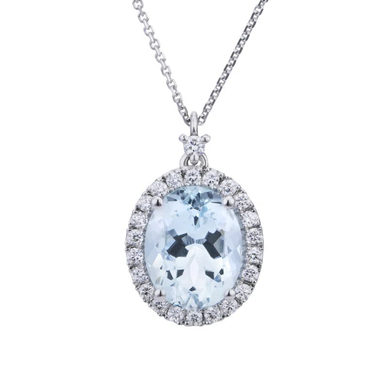 World Diamond Group collana acquamarina ovale 10x8 e contorno diamanti PCL070DIAQ6-21145110064