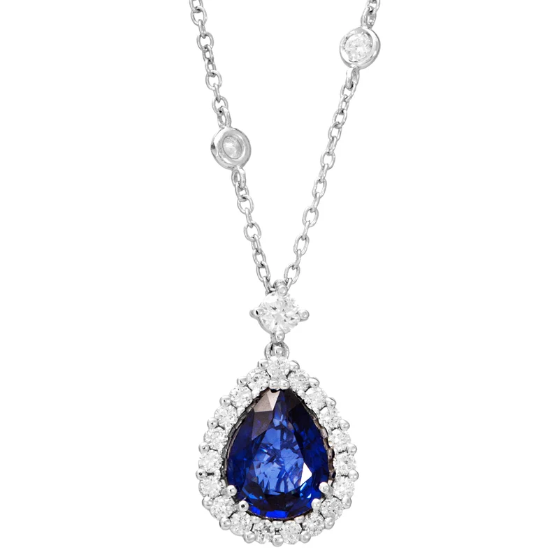 Golay collana con pendente zaffiro goccia 8x6 e contorno PCL027WDIZB-21120110039