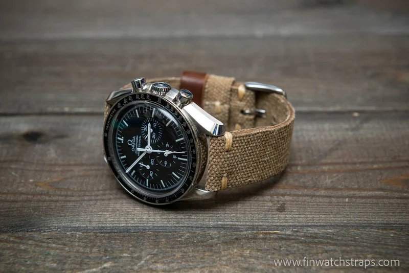Vintage washed canvas watch strap, handmade to order, full customisation options.