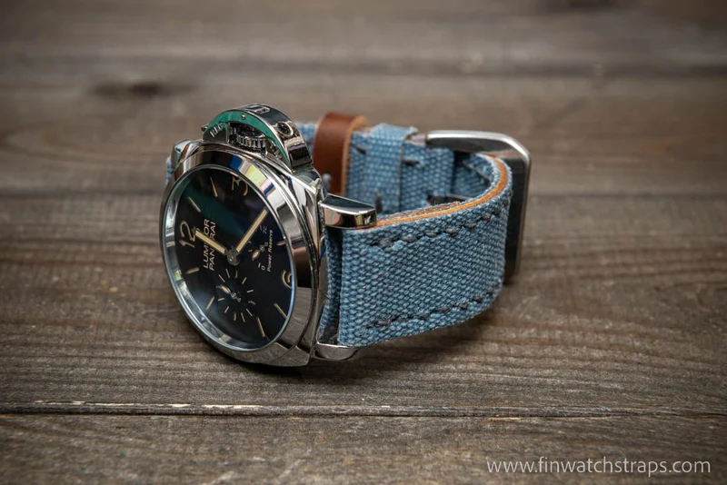 Vintage washed canvas watch strap, handmade to order, full customisation options.