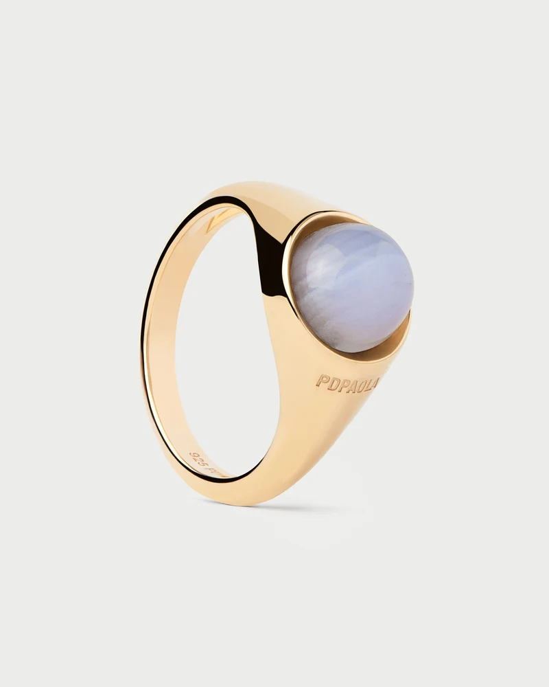 Blue lace agate Moon ring