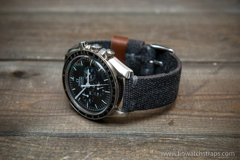 Vintage washed canvas watch strap, handmade to order, full customisation options.