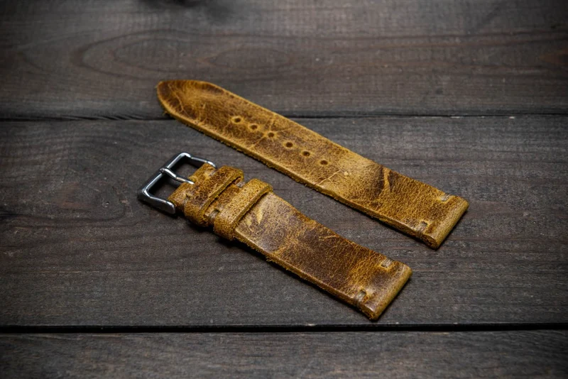 Suede vintage leather watch strap (Crazy cow) Ginger, handmade in Finland