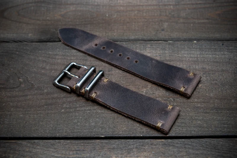 Badalassi wax Mocca brown leather watch strap. Hand-made to order in Finland. 15-26 mm