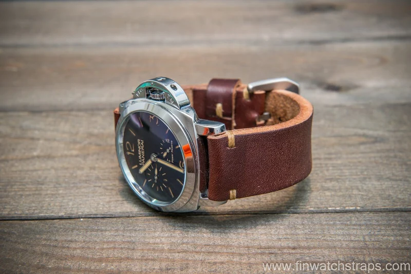 Bridle backs bull leather watch strap 5-6 mm thick, Dark Havana, handmade in Finland - 16-26mm