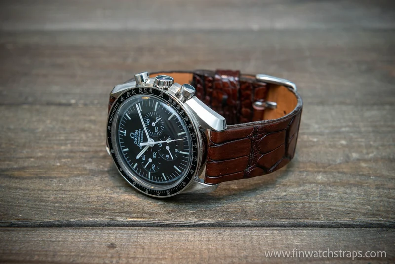 Alligator watch strap Brown, handmade in Finland, French Croco
