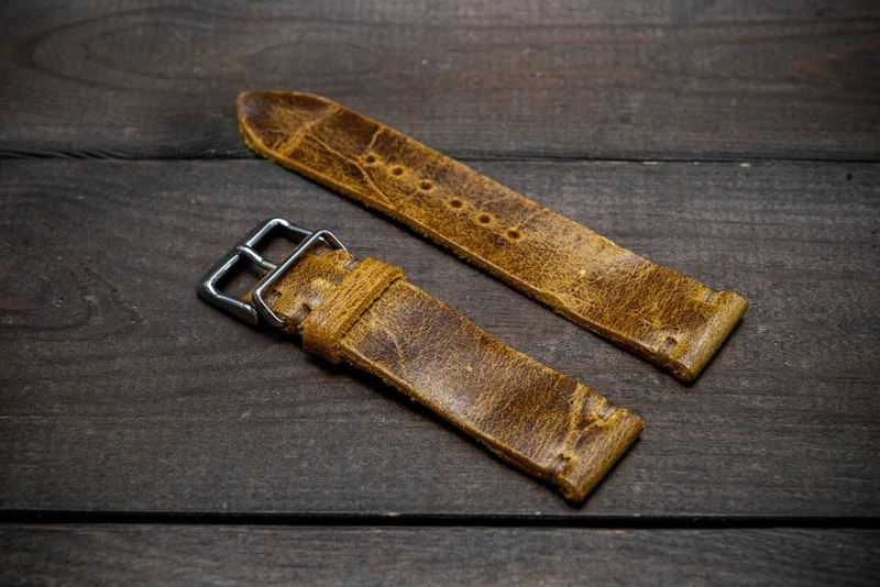 Suede vintage leather watch strap (Crazy cow) Ginger, handmade in Finland