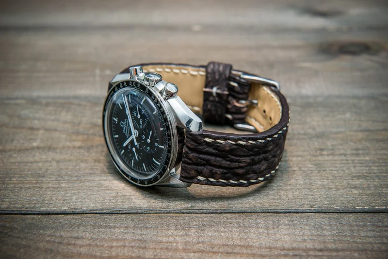 Shark leather watch strap, Dark brown matte.