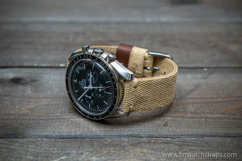 Vintage washed canvas watch strap, handmade to order, full customisation options.
