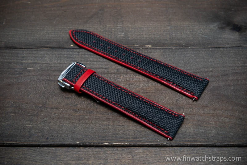 Watch strap, canvas with leather lining and deployment clasp