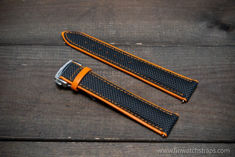 Watch strap, canvas with leather lining and deployement clasp