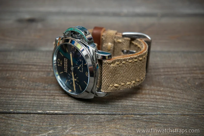 Vintage washed canvas watch strap, handmade to order, full customisation options.