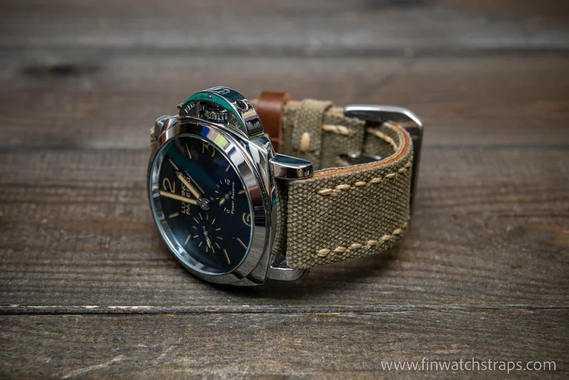 Vintage washed canvas watch strap, handmade to order, full customisation options.