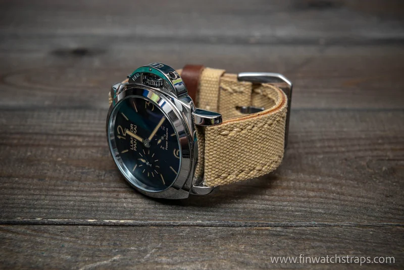 Vintage washed canvas watch strap, handmade to order, full customisation options.