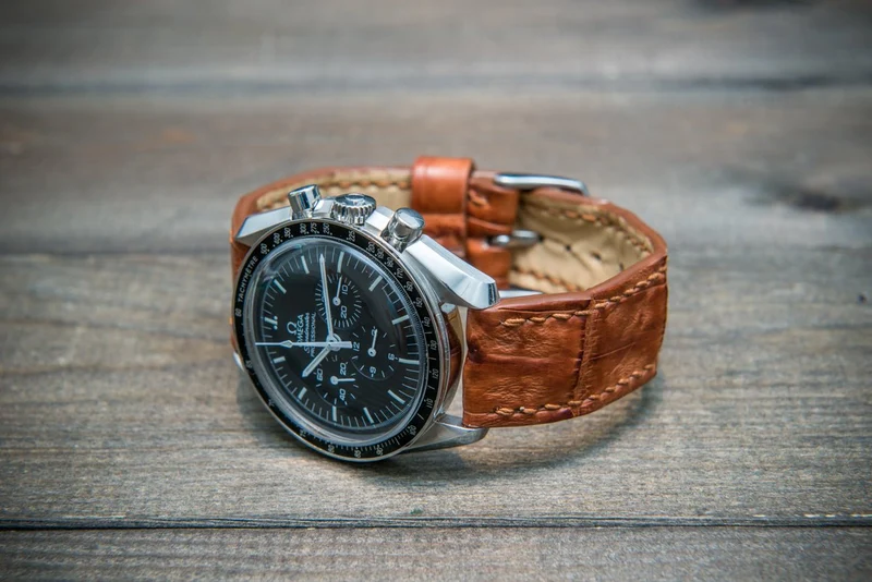 Alligator watch strap, Cognac matte, handmade in Finland
