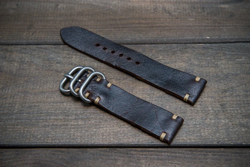 Suede vintage leather watch strap (Crazy cow) Snuff, handmade in Finland