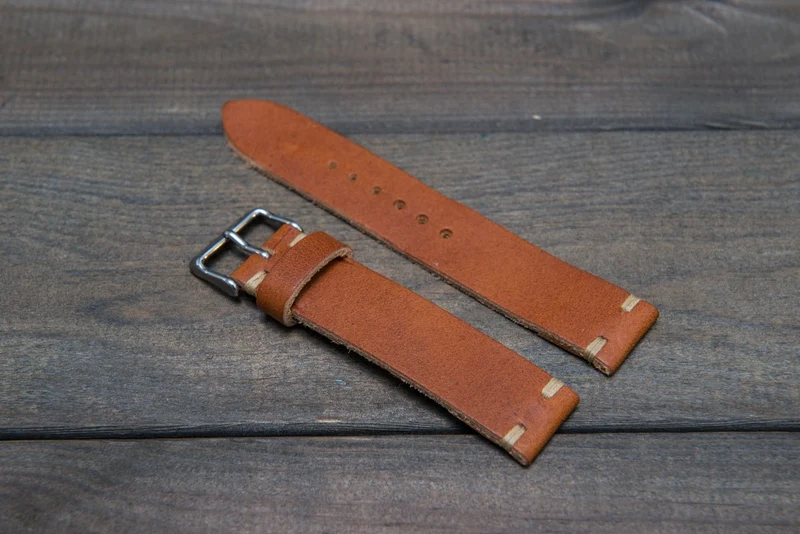 Horween Derby English Tan leather watch strap, handmade in Finland