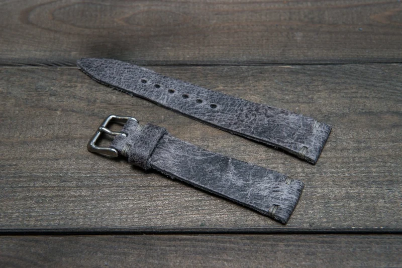 Suede vintage tapered leather watch strap (Crazy cow), handmade in Finland
