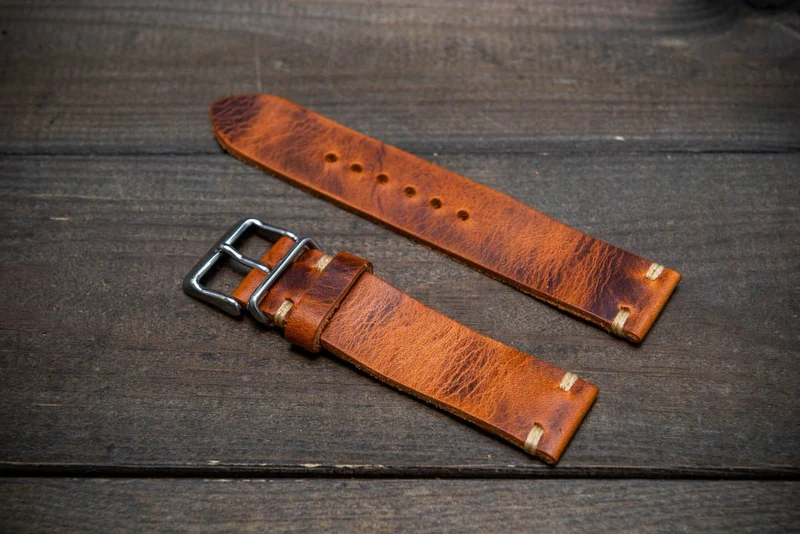 Badalassi Tawny Wax leather watch strap. Hand-made to order in Finland.