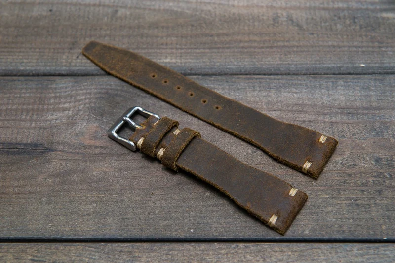 Pilot Leather Watch Strap, Aviator model, Military style tapered model