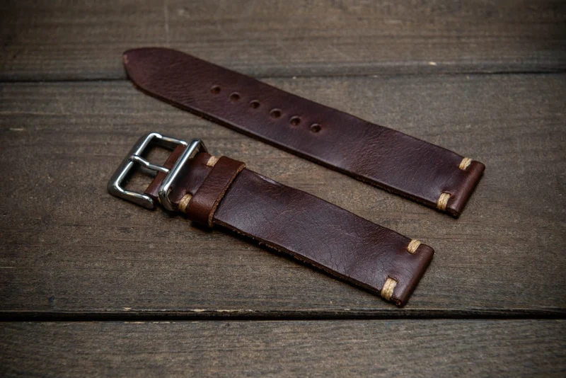 Badalassi Tobacco Wax leather watch strap. Hand-made to order in Finland.