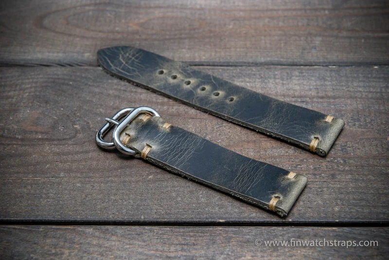 Leather watch strap, Badalassi wax grey. Hand-made to order in Finland.
